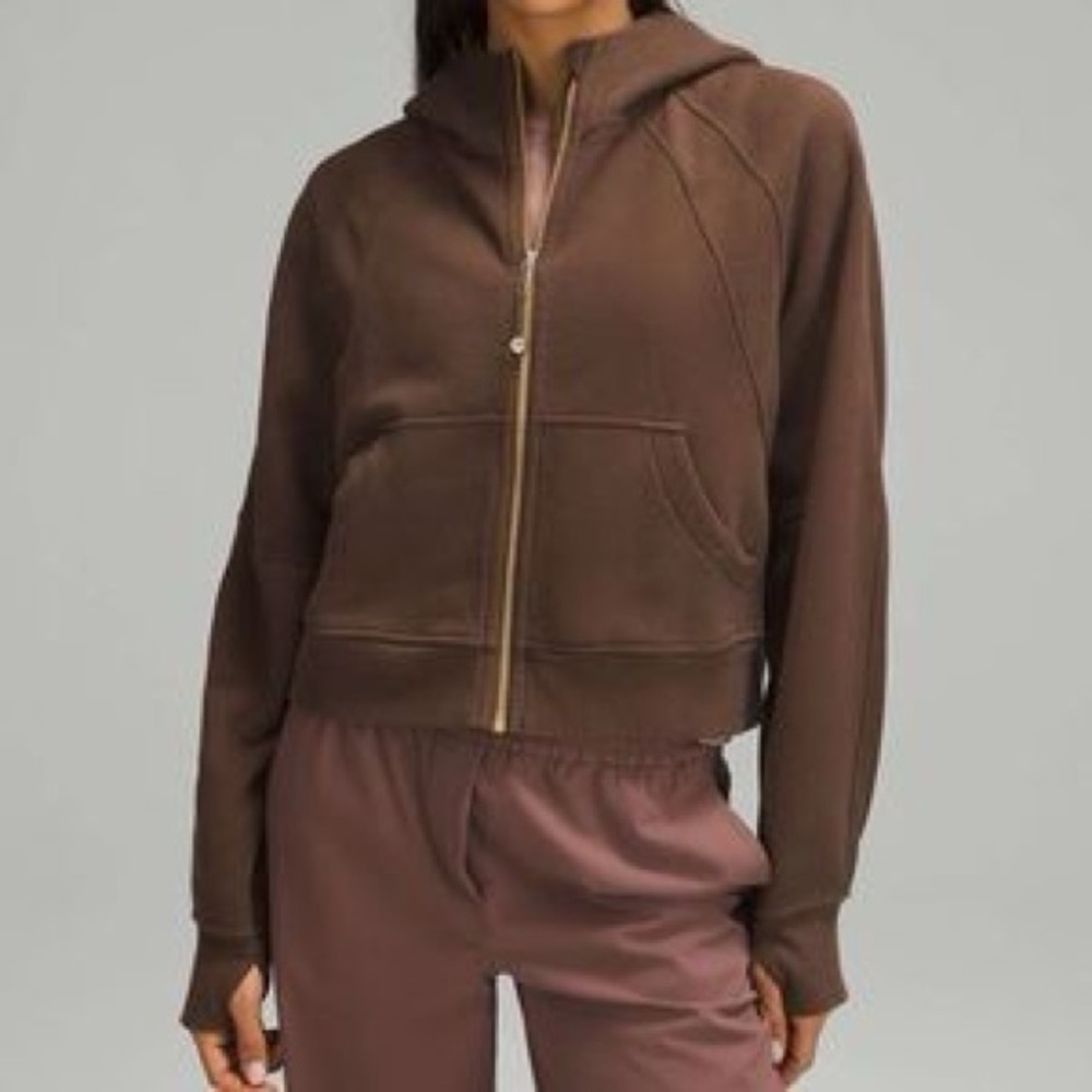 LULULEMON Java Brown Oversized Full Zip Scuba Hoodie with Gold Zipper Size XS/S
